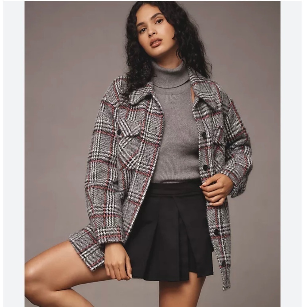 ANTHROPOLOGIE GREYLIN Plaid Fuzzy Knit Jacket Size Small Shacket